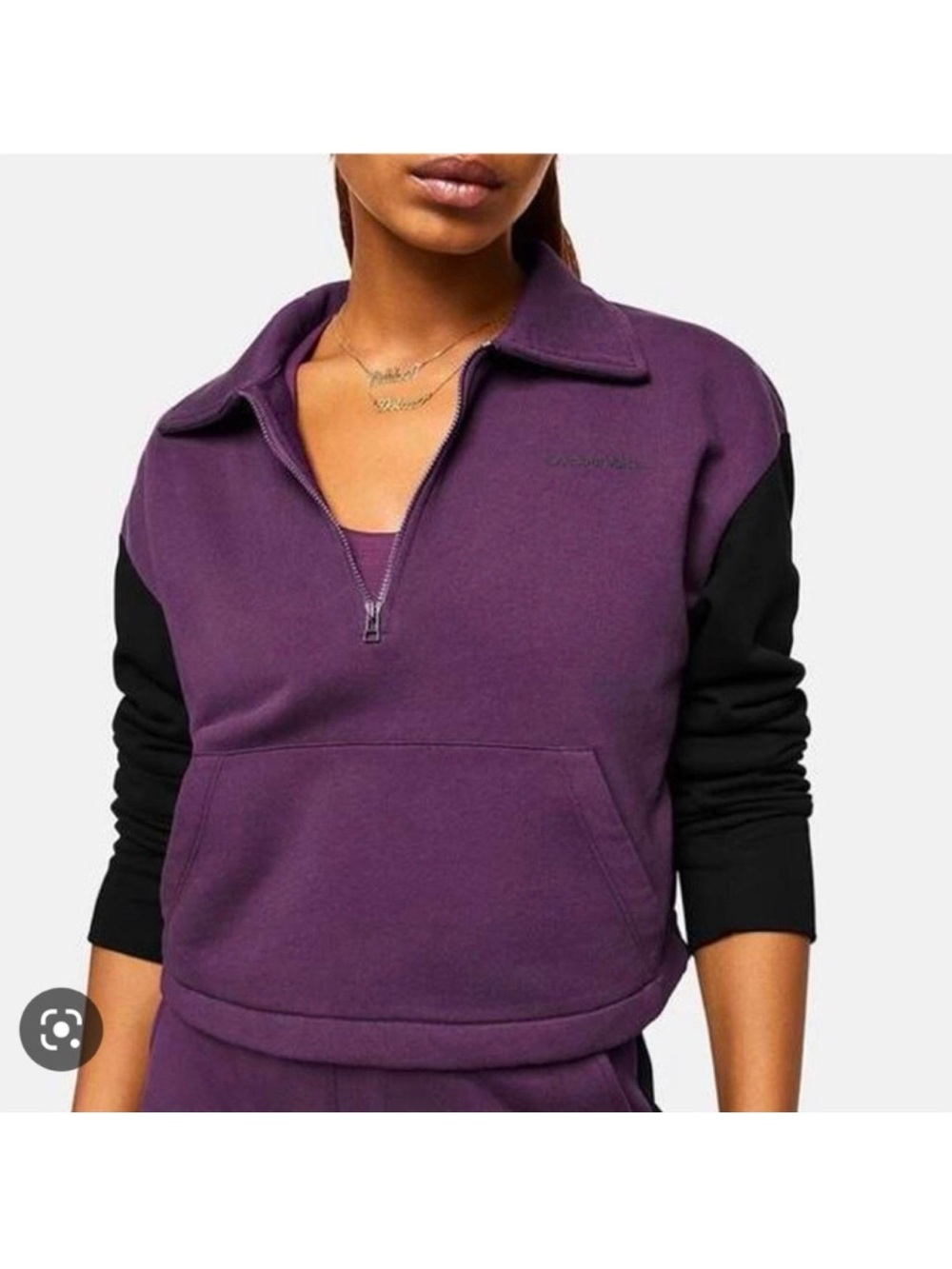 Outdoor Voices Pickup 1/4 Zip Sweatshirt XS Black Purple Colourblock